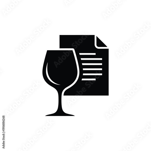 Wine review document icon black silhouette isolated on white background for vineyard rating and sommelier tasting notes