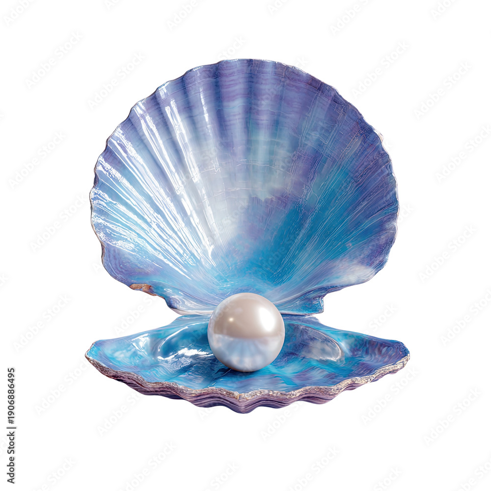 Fototapeta premium Elegant Pearl in Shell: A lustrous, solitary pearl rests delicately within an iridescent, open seashell. Capturing the exquisite beauty of nature's treasures. 