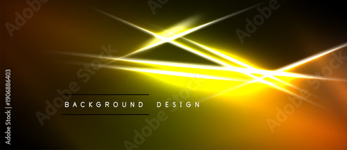 Abstract yellow lines intersect over dark background. Bright glow creates dynamic visual effect. Text reads background design.