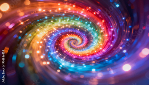 A vector illustration of a spiral effect of multicolored lights, symbolizing movement in time.
