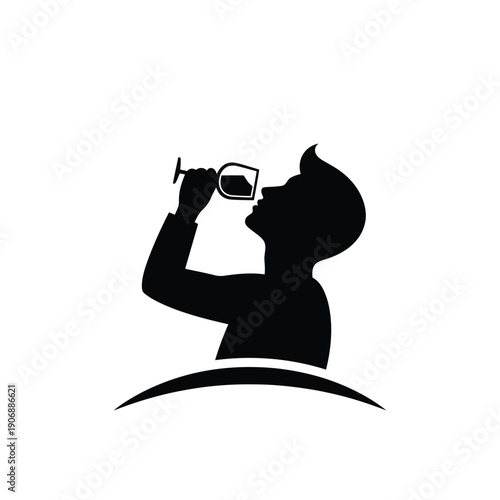 Man drinking wine silhouette icon. person enjoying beverage. simple symbol for wine tasting, restaurant, or winery