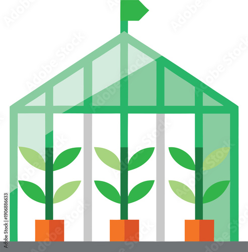 Greenhouse with Plants Growing Inside on White Background illustration
