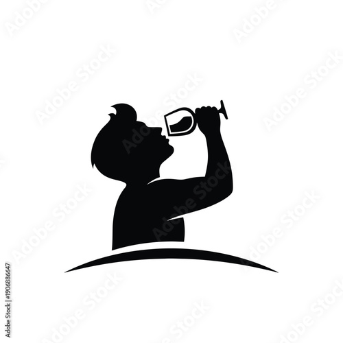 Man drinking wine silhouette icon. person enjoying beverage. simple symbol for wine tasting, restaurant, or winery