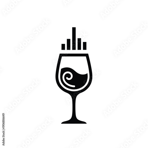 Wine glass with bar graph icon. simple element from food and restaurant concept. wine icon can be used for web