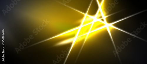 Bright yellow light flares, radiating lines across dark background. Intense glow creates dynamic visual effect.