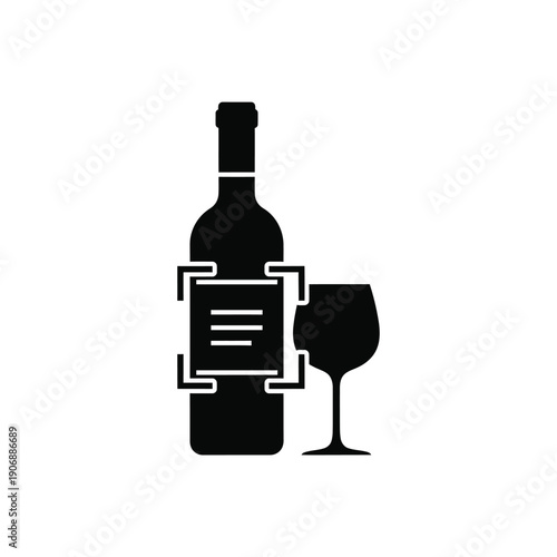 Wine bottle and glass with data scan icon vector graphic illustration information analysis research