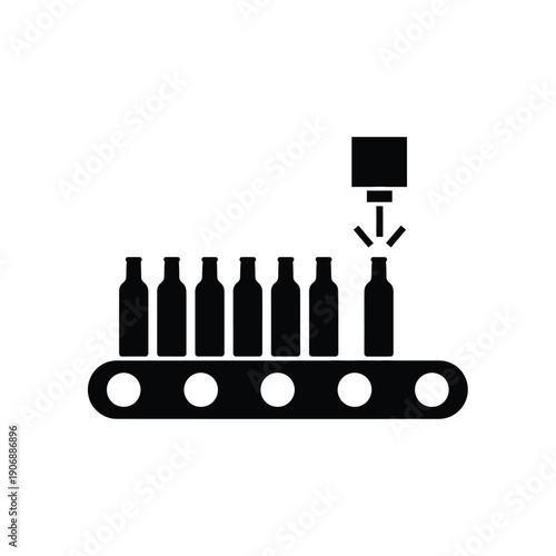 Beverage production line and drink bottling process in a factory manufacturing alcohol or soft drink product