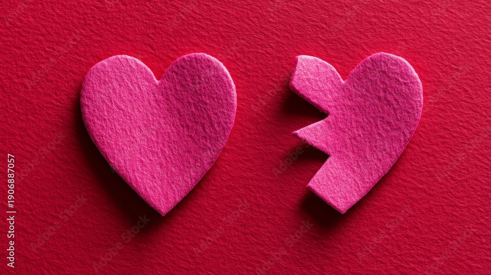 Fototapeta premium Broken pink heart on red background
