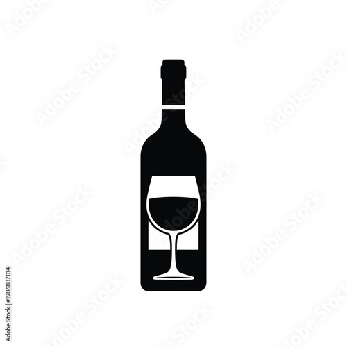 Wine bottle and glass icon. elegant beverage symbol. vector illustration for restaurants, wineries, and celebrations