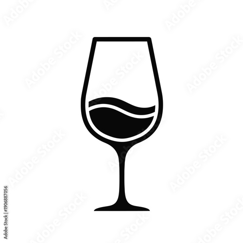 Wine glass icon, glass with wavy liquid, black silhouette, vector illustration for web and mobile app