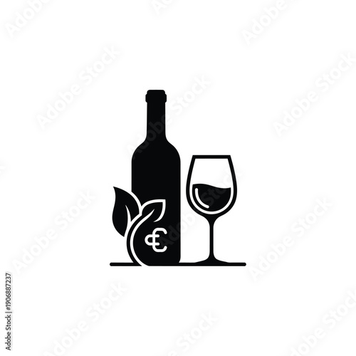 Sustainable winery logo featuring bottle glass and leaves representing organic viticulture and environmental excellence