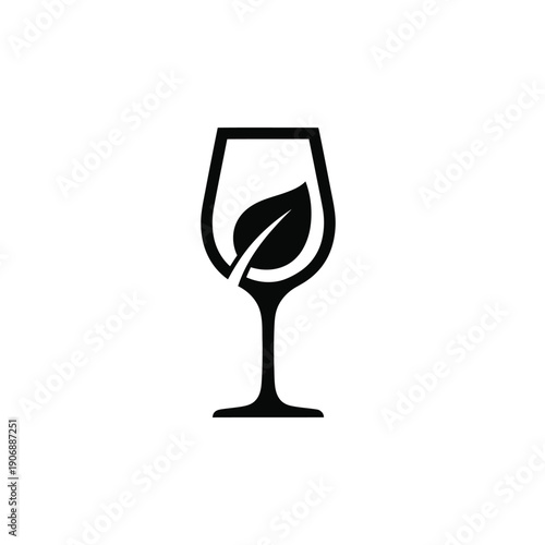 Minimalist organic wine glass icon with leaf silhouette representing natural ingredients and sustainable tasting culture