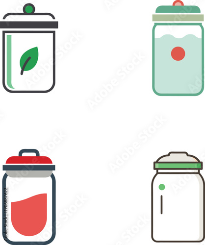 Set of Four Colorful Jars with Lids contents lidded