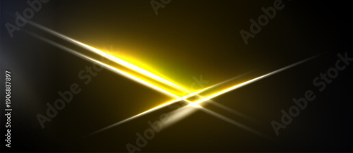 Bright yellow light streaks cross dark background. Intense glow radiates from central intersection, creating dynamic visual effect.