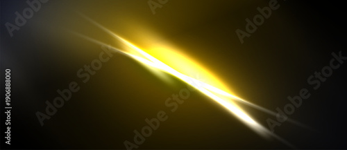 Bright yellow light streaks across dark background. Abstract energy flow creates dynamic visual effect. Intense glow radiates outward.