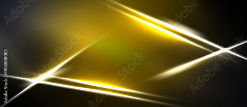 Abstract design features bright yellow lines crossing dark background. Dynamic composition creates modern visual impact.