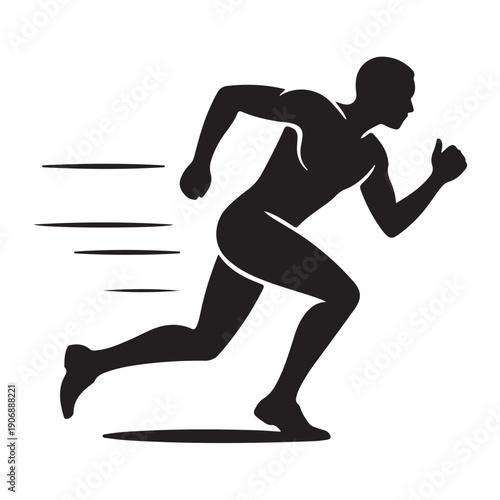Male sprinter athlete silhouette running at high speed with motion lines for track and field sports competition isolated on transparent background