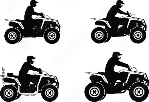 Four ATV quad bikes with riders in silhouette on a white background vehicle