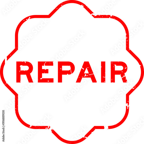 Grunge red repair word square rubber seal stamp on white background