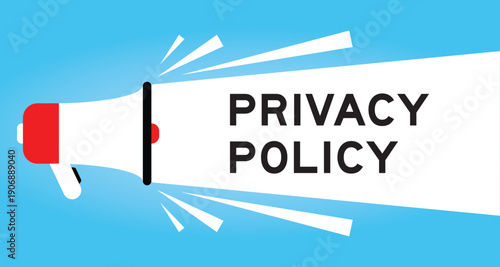 Color megaphone icon with word privacy policy in white banner on blue background