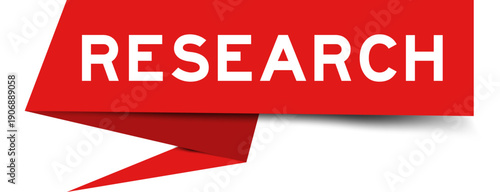 Red color speech banner with word research on white background