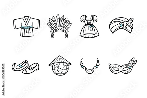 Collection of diverse cultural attire and accessories from around the world
