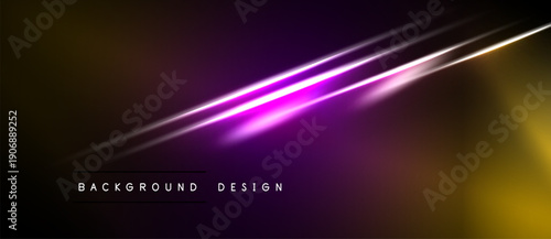Abstract background features vibrant purple light streaks over dark gold, black gradients. Modern design element for presentations.