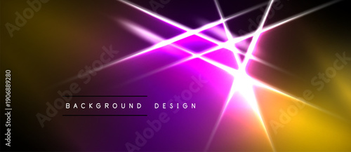 Abstract vibrant design. Bright yellow, purple gradients create dynamic light effects. Modern, energetic visual presentation.
