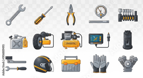 Collection of various tools and equipment for repair and maintenance.