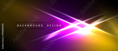 Abstract vibrant background. Yellow, purple gradients blend with bright light flares. Modern design element for digital projects.