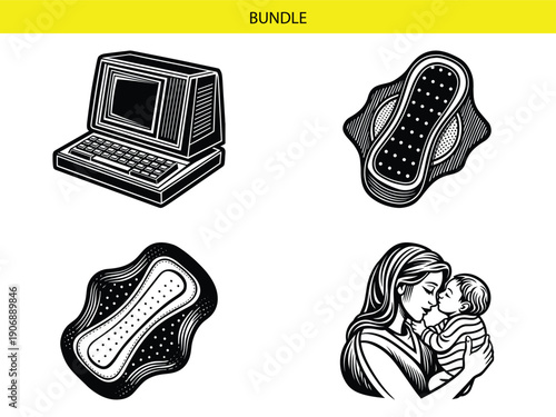 Minimalist sanitary products and breastfeeding illustration