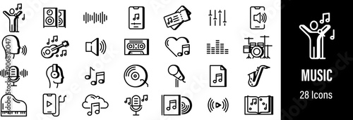 Music icons set illustrating audio entertainment concepts