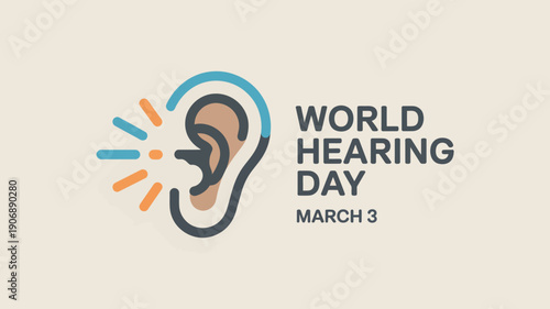 World Hearing Day Logo with Ear Icon on Beige Background
