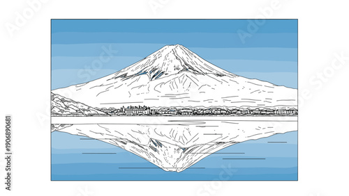 Majestic mountain landscape reflection in calm lake under clear blue sky