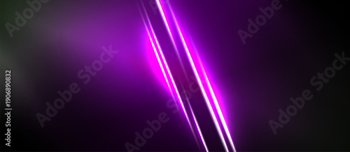 Abstract purple light streaks dominate dark background. Diagonal lines create dynamic visual effect, suggesting speed, energy. Minimalist design.