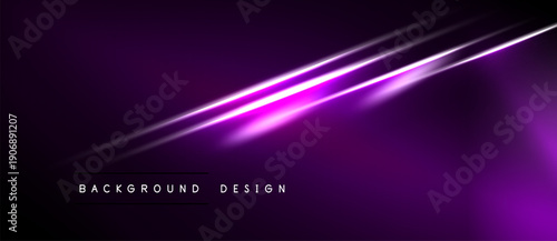 Dark purple background features bright diagonal lines. Minimalist design with text background design below glowing streak. Modern aesthetic.