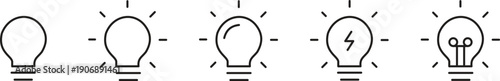 A series of light bulb icons representing ideas and innovation on a white background