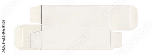 Cuadro en lienzo Flattened white carton box with folds and side flaps on white background