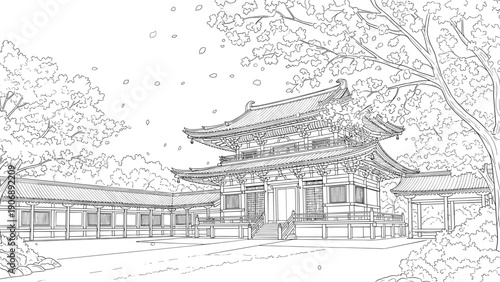 Traditional japanese temple in serene garden setting