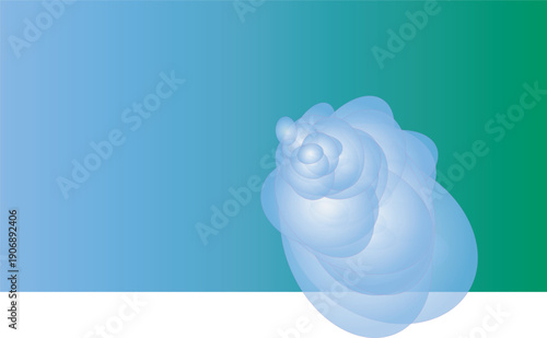 Abstract light blue translucent spiral rose shape on gradient teal and green background