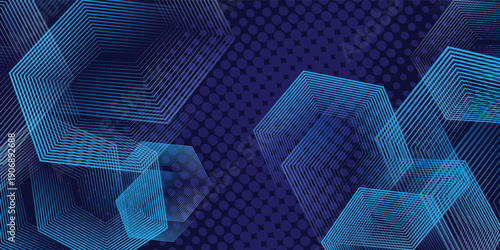 Background with a geometric hexagon line pattern with a sprinkling of fine dots. Abstract sparkling hexagon lines. Futuristic technology concept.