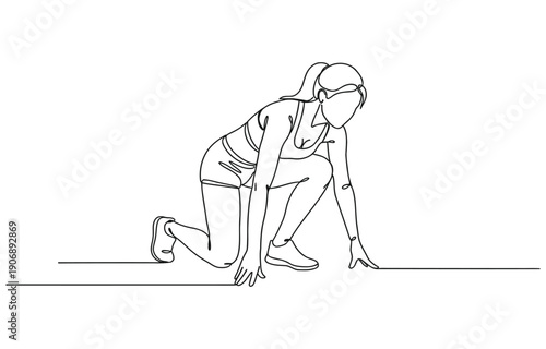Woman sitting in starting position one line draw.