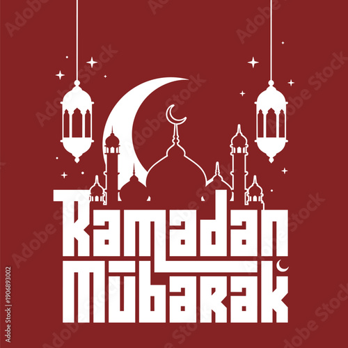 Ramadan Mubarak: A cultural representation of the holy month of Ramadan, with crescent moon and mosque decorations. and celebrates the spirit of generosity, reflection and community.