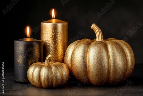 Wallpaper Mural gold pumpkins and candles on a black background Torontodigital.ca