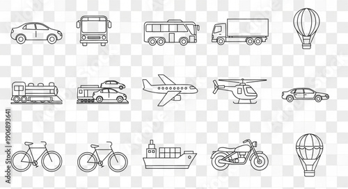 Collection of various transportation vehicles and modes of travel.
