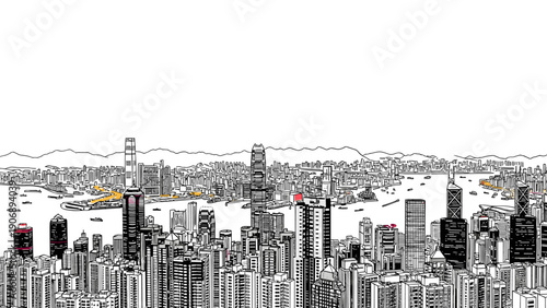 Detailed urban skyline with cityscape and horizon view
