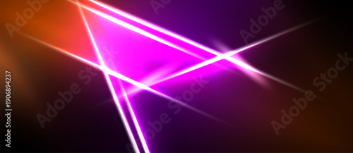 Abstract vibrant lines intersect, creating dynamic light effects. Purple, orange hues dominate dark background. Modern design.