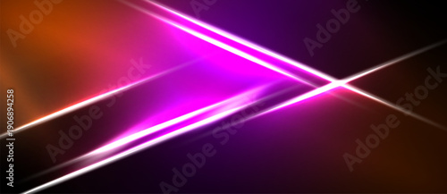 Abstract lines intersect, creating vibrant orange, pink, purple glow. Dark background emphasizes bright energy, modern design.