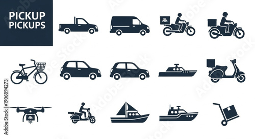 Collection of various transportation vehicles and delivery methods.