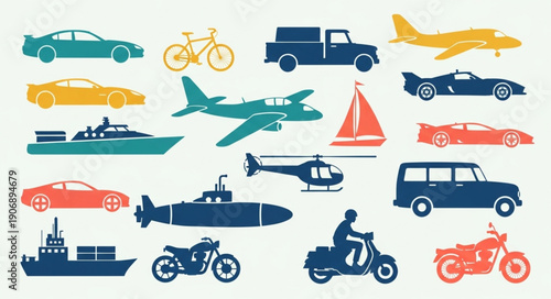 Collection of various transportation vehicles and modes of travel.